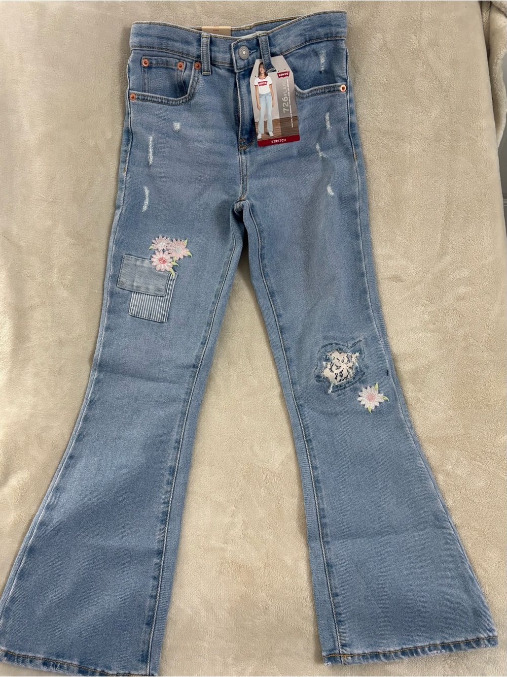 Levi's Light Blue Embroidered Floral Flare Jeans girls 12